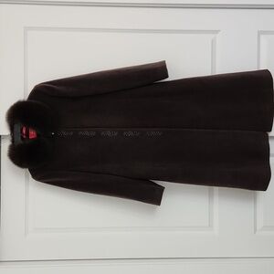 NWT Genuine Fox Fur Collar Alpaca and Wool Extra Long Coat